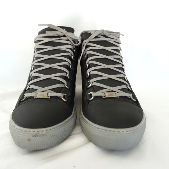 BALENCIAGA Gray Arena Leather High Top Sneakers - Picture 4 of 8